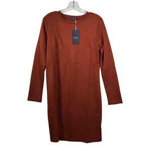 Sampeel Womens Long Sleeve Crew Neck Shift Dress Rust Orange Medium NWT